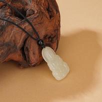 Tichia Hetian Jade Guanyin Pendant: Unisex Light Luxury Chinese Necklace 925 Silver brown