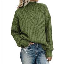 Megztiniai Moteriški megztiniai su aukštu kaklu, kepta tešla. 3XL žalia