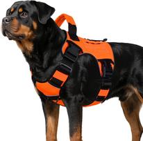 Large dog orange tactical chest strap anti break free with handle adjustable reflective K9 pet vest suitable for pet walking  training  hunting XL black