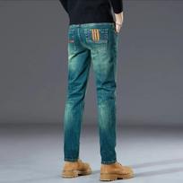 Hong Kong high-end green jeans men's spring and autumn new slim-fitting elastic pants versatile straight trousers 31 žalia