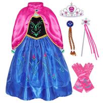 Šaldytos princesės Annos kostiumų rinkinys su suknele ir aksesuarais, Vaikų Helovino Kalėdų Karnavalo vakarėlio apranga, Mėlynas, 5-6 Metai 120 CM 110 cm blue