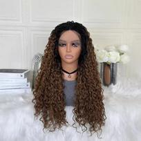 Lace Front Wig With Tight Curls Full Cap Synthetic Hairpiece Women Natural Look Long Curly 28in tamsiai ruda spalva