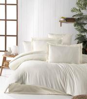 Riposo Premium satino medvilnės patalynės komplektas Stripe Cream, 200x220 cm, 3 dalių, smėlio spalvos