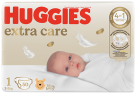 HUGGIES Extra Care 1 — sauskelnės naujagimiams (2-5 kg), 50 vnt.
