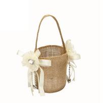 Wedding Lace Burlap Flower Basket Linen Handle Vintage Rustic Wedding Ceremony Table Decoration Baby Shower Party Candy Gift Bag beige