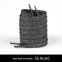 Sidabriniai šilkiniai batraiščiai laisvalaikio batams ir sportbačiams, juodi ir sidabriniai, vokiško treniruočių stiliaus, 1 pora 80cm black