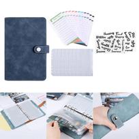 A6 Envelopes Binder Wallet, PU Leather Budget Planner Notebook with 8Pcs Zipper Pockets,Coupon Blue white