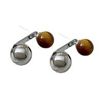 Elegant Tigers Eye Stone Earrings in Geometric Style Stylish Ear Studs Perfect for Daily Commute and Evening Parties 1 gray