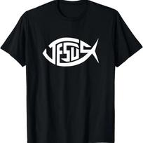 Jėzaus žuvis Krikščioniškas tikėjimo simbolis Ichthys Ichthus Emblema Marškinėliai XXXL juoda