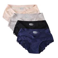 4pc Women Seamless Underwear Set Ice Silk Breathable Soft Fabric Lace Trim Comfortable Fit Full Coverage Panties XXL gray