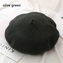 French Winter Warm Beanie Wool Beret Cap Felt Berets Autumn Beret Hat Flat Cap Hat alyvuogių žalios spalvos