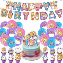 Lankybox Kids Cartoon Birthday Party Supplies Decoration Balloon Cake Topper Set 32Pcs blue