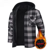 Men's Hooded Shirt Cozy Outdoor Jacket Casual Warm Shirt for Autumn and Winter XL gray