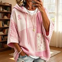 Women's Fashion Printed Hooded Three-Quarter Sleeve Loose Fit Sweatshirt XXXL chaki