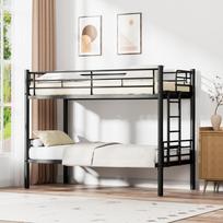 Bunk Bed for Kids 90x200cm Bunk Bed Kids with Safety Rail Convertible into 2 Single Beds Bunk Bed with Slatted Frame Anti-Slip Stairs, Black 190 x 90 x 155 cm juoda
