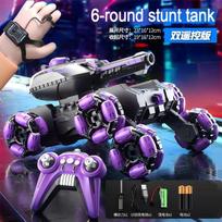 4-6 Wheel Stunt RC Car 2.4G Transformable Robot Tank Toy with LED Light Rotating Drift for Boy Girl Outdoor Playtime Gift Gesture Sensing Deformation 6-round dual RC violetinė