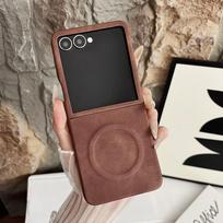Flip7 Lambskin Magnetic Phone Case For Samsung Galaxy Z Flip 8 7 6 5 4 3 Sheep Skin For Magsafe Wireless Charging Matte Coque Galaxy Z Flip5 black