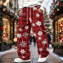 Men's Corduroy Pants Loose Fit Straight Leg Elastic Waist Casual Christmas Print XXXL mėlyna