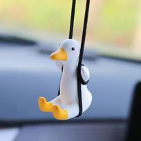 Anime Gypsum Swing Duck Car Interior Decoration Cute Wearing Hat Glasses Duck Auto Rearview Mirror Pendant for Car Accessories white