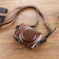 Sony ZV-1 ZV-1F Camera Case With Stand PU Leather Cover Compact Digital Cute Cartoon Design Shoulder Strap Bag Coffee Color Strap Style Camera Case for ZV1 brown