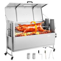 VEVOR Rotisserie Grilis 38W BBQ Lauko Kiaulienos ir Avienos Sukamas Kepintuvas, Anglies Sukamas Kepintuvas su 60 kg Talpa, Ratai ir 4 Lygių Aukštis 158 x 55 x 104 cm