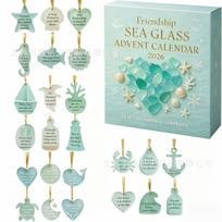 Sea Glass Advent Calendar 24 Days Ocean Friendship Hanging Ornaments Countdown Gift Box for Holiday Home Decor