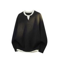 Men's Winter Knit Two-Piece Pullover: Lazy Style Loose Cardigan with Round Neck Base Layer Shirt 2XL juoda