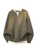 Men's Winter Knit Two-Piece Pullover: Lazy Style Loose Cardigan with Round Neck Base Layer Shirt XL žalia