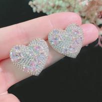 Statement Heart Stud Earrings 925 Silver Needle Micro Pave Cubic Zirconia Fashion Ear Studs Women Cute Earring rožinė