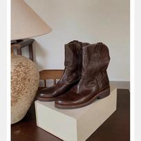 Burke Highway~ Leather V-mouth Western Boots Thick Heel Short Boots Women's Desert Boots Fall/Winter 39 gray