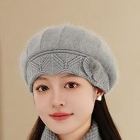 Winter Mother Hat Women's Fashion Knitted Beret In The Elderly Anti-cold Warm Wool Hat One size gray