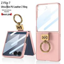 Samsung Z Flip7 Ultra-Thin PU Leather Folding Case with Ring Buckle Samsung Z Flip7 beige