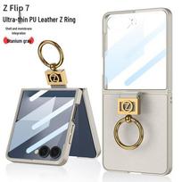 Samsung Z Flip7 Ultra-Thin PU Leather Folding Case with Ring Buckle Samsung Z Flip7