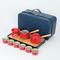 Japanese travel kung fu tea set small set household simple teapot ceramic teacup outdoor tea tray portable bag red