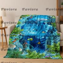 3D Iliuzija Jūros Povandeninis Pasaulis Delfinas 2026 Naujas Flanelinis Antklodas, Jaukus Minkštas Mėtomas Antklodas Namams Miegamajam Lovai Sofai Dangalas Dovana 75x90cm blue
