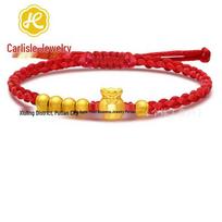 Shuibei 999 Fine Gold Bead Bracelet - 5D Hard Gold Luck Charm Women's Hand Rope red