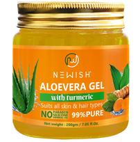 Newish Turmeric Aloe Vera Gel for Face, Hair & Skin | 200 gm | 100% Pure & Natural with Turmeric | Soothing & Hydrating Gel for All Skin Types | An orange