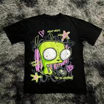 Vintage Invader Zim Cartoon Print Short Sleeve TShirt Retro Unisex Graphic Tee 90s Nostalgia Summer Streetwear Y2K Tee Top 4XL gray