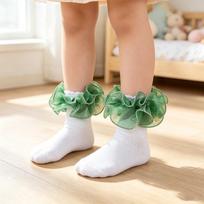 Girls' Breathable Dance Socks with Lace Trim Princess for and Performance S žalia