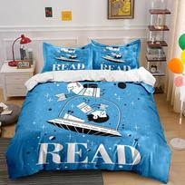 Space-Themed Reading Design Bedding Duvet Cover Set Duvet Cover Pillowcases  (1*Duvet Cover 2*Pillowcases, without duvet insert) 135x200cm blue