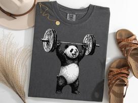 Panda Overhead Press Workout Shirt, Panda Weightlifting Gym Tee 2XL gray