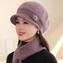 Faux Rabbit Fur Beret for Women - Thick, Warm Knit Winter Hat with Elegant Bow Detail, for Winter