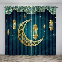 Prabangūs musulmoniški Eid Mubarak namų dekoravimo saulės užuolaidos 2 panelės Islamo Ramadano šventės svetainės miegamojo dekoravimo užuolaidos 50W130H(CM)x2&Hook