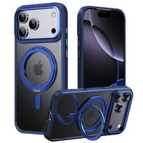 360° besisukantis stovas, magnetinis oranžinis dėklas, skirtas iPhone 17 Pro Max 17Air 17Pro, prabangus metalinis mygtukas, sulankstomas laikiklis, smūgiams atsparus dangtelis iPhone17 Pro tamsiai mėlyna spalva