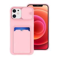 Slankioji kameros apsauga Piniginės Laikiklis Kortelių Dėklas Telefono Dėklas Skirtas iPhone 16 15 14 12 11 13 Pro Max X XR XS 7Plus Minkštas Silikoninis Dangtelis For iPhone XS Max rožinė