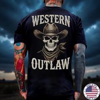 Vyriški Vakarų Outlaw Kaukolės Kaubojų Marškinėliai Juodi Grafiniai Marškinėliai Pagaminta JAV S-5XL XXL black