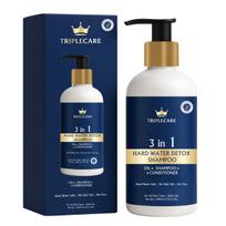 TRIPLECARE 3-in-1 Hard Water Detox Shampoo+Conditioner+Oil 200ml for Men & Women | Reduces Mineral Build-Up Frizz & Hair Breakage | Disodium EDTA blue