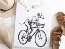 Whippet Riding Bike Shirt, Vintage Cycling Tee L white