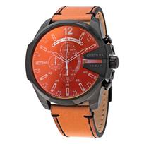 DIESEL Mega Chief Men's Quartz Chronograph Watch Red Dial Leather Strap 51mm DZ4476 sidabras