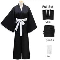 Anime Bleach Kurosaki Ichigo Cosplay Kostiumas Suaugusiųjų Moterų / Vyrų Apranga Juodas Kimono Batwing paltas Viršutinė juoda kelnių diržo Helovino rinkinys XXL black